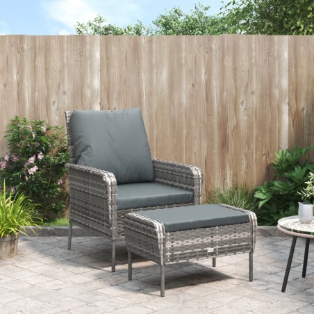 vidaXL Poltrona da Giardino con Poggiapiedi Grigia in Polyrattan