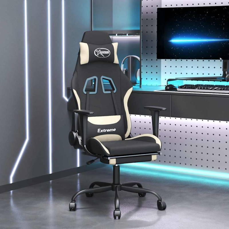 vidaXL Sedia da Gaming Massaggio e Poggiapiedi Tessuto Nero e Crema vidaXL Sedia da Gaming Massaggio e Poggiapiedi Tessuto Nero e Crema