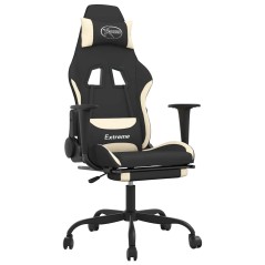 vidaXL Sedia da Gaming Massaggio e Poggiapiedi Tessuto Nero e Crema