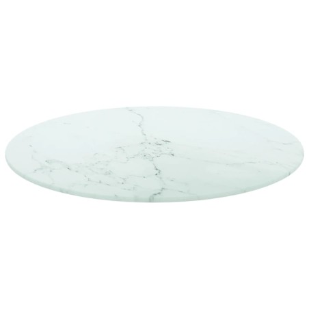 vidaXL Piano per Tavolo Bianco Ø50x0,8 cm Vetro Temperato Design Marmo