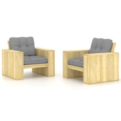 vidaXL Sedie da Giardino 2 pz e Cuscini Grigi Legno Pino Impregnato 