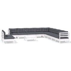 vidaXL Set Divani da Giardino 12 pz con Cuscini Bianchi Legno di Pino