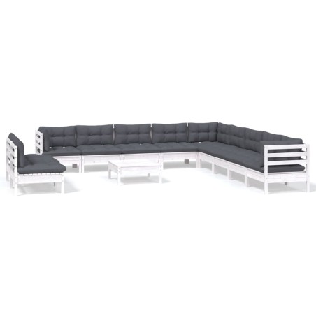vidaXL Set Divani da Giardino 12 pz con Cuscini Bianchi Legno di Pino