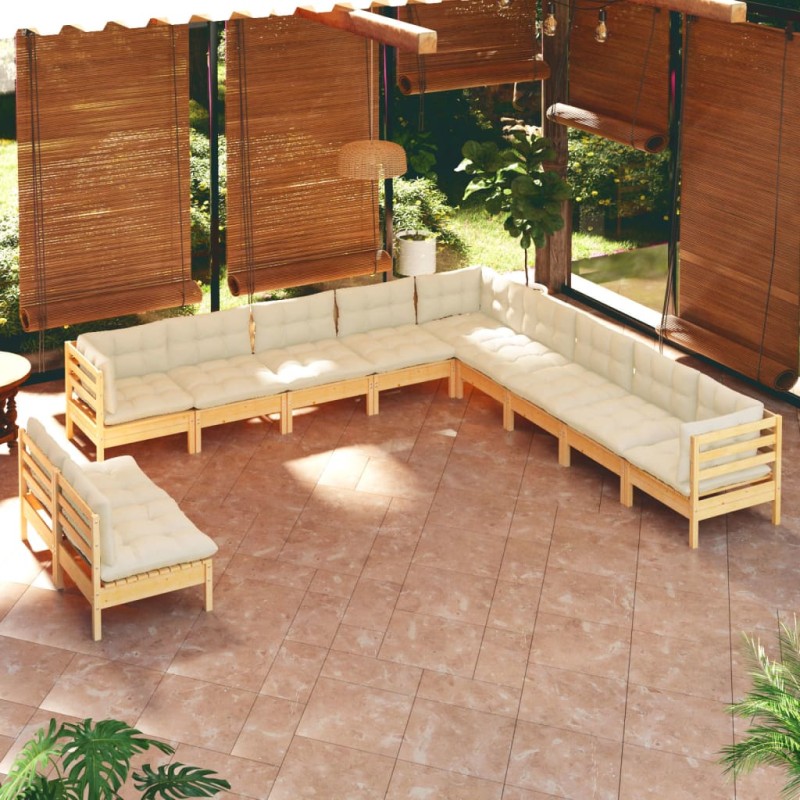 vidaXL Set Divani da Giardino 11 pz con Cuscini Crema Massello di Pino vidaXL Set Divani da Giardino 11 pz con Cuscini Crema Massello di Pino