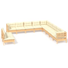 vidaXL Set Divani da Giardino 11 pz con Cuscini Crema Massello di Pino
