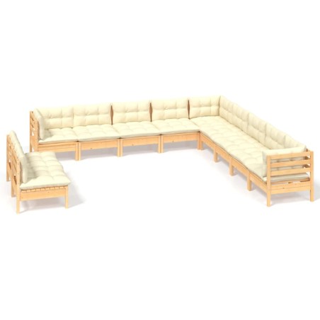 vidaXL Set Divani da Giardino 11 pz con Cuscini Crema Massello di Pino