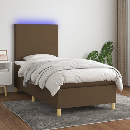 vidaXL Letto a Molle Materasso e LED Marrone Scuro 80x200cm in Tessuto