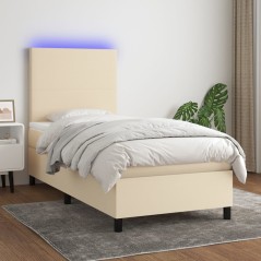 vidaXL Letto a Molle con Materasso e LED Crema 80x200 cm in Tessuto
