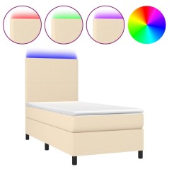 vidaXL Letto a Molle con Materasso e LED Crema 80x200 cm in Tessuto