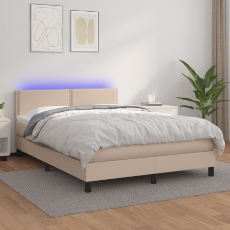 vidaXL Giroletto Molle Materasso e LED Cappuccino 140x200cm Similpelle
