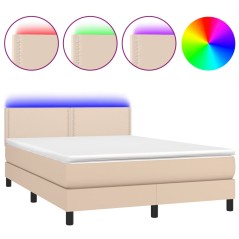 vidaXL Giroletto Molle Materasso e LED Cappuccino 140x200cm Similpelle