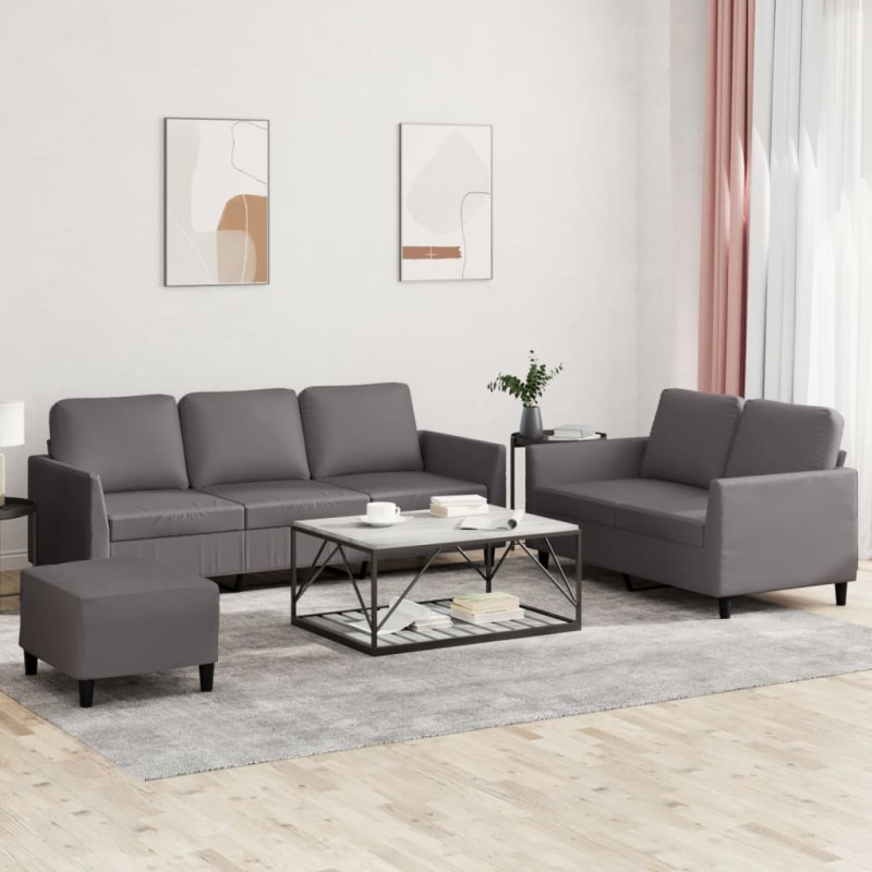 vidaXL Set di Divani 3 pz con Cuscini Grigio in Similpelle vidaXL Set di Divani 3 pz con Cuscini Grigio in Similpelle