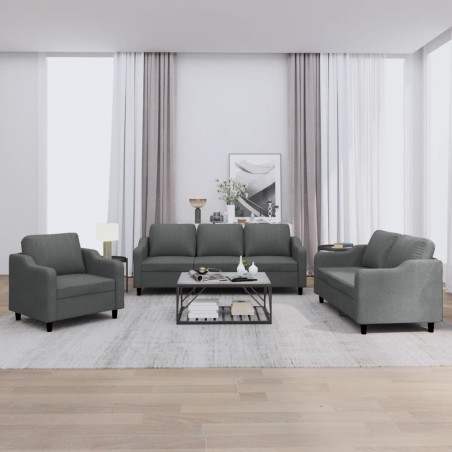 vidaXL Set di Divani 3 pz con Cuscini Grigio Scuro in Tessuto