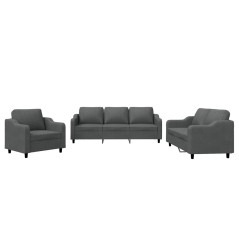 vidaXL Set di Divani 3 pz con Cuscini Grigio Scuro in Tessuto