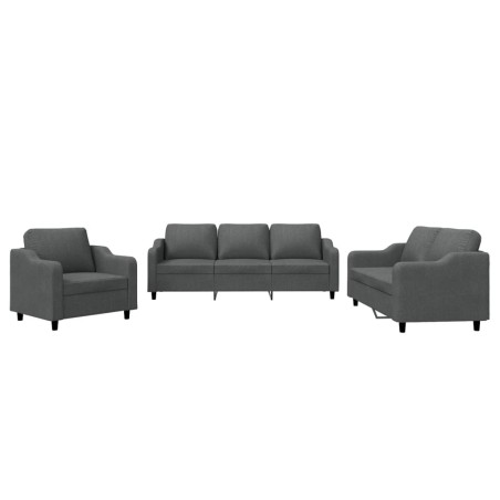 vidaXL Set di Divani 3 pz con Cuscini Grigio Scuro in Tessuto