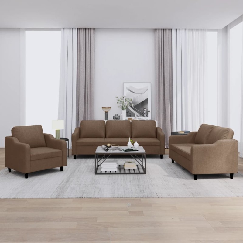 vidaXL Set di Divani 3 pz con Cuscini Marrone in Tessuto