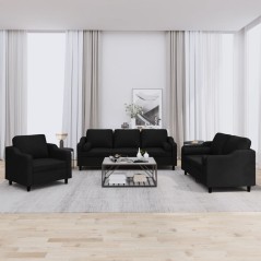 vidaXL Set Divani 3 pz con Cuscini Nero in Tessuto