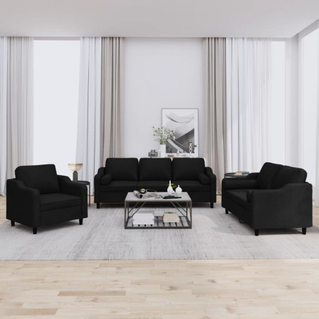 vidaXL Set Divani 3 pz con Cuscini Nero in Tessuto