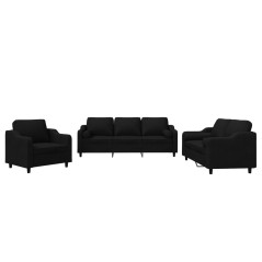 vidaXL Set Divani 3 pz con Cuscini Nero in Tessuto