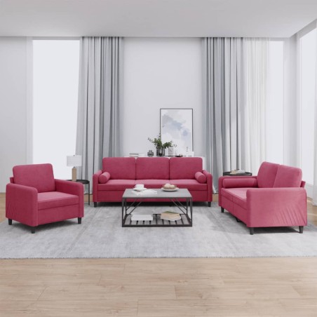 vidaXL Set di Divani 3 pz con Cuscini Rosso Vino in Velluto