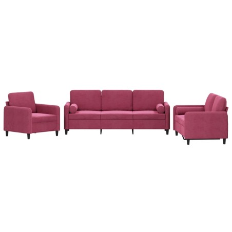vidaXL Set di Divani 3 pz con Cuscini Rosso Vino in Velluto
