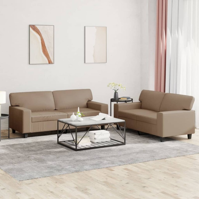 vidaXL Set di Divani 2 pz Cappuccino in Similpelle vidaXL Set di Divani 2 pz Cappuccino in Similpelle
