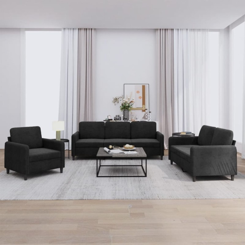 vidaXL Set di Divani 3 pz Nero in Velluto