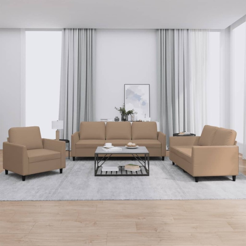 vidaXL Set di Divani 3 pz con Cuscini cappuccino in Similpelle vidaXL Set di Divani 3 pz con Cuscini cappuccino in Similpelle