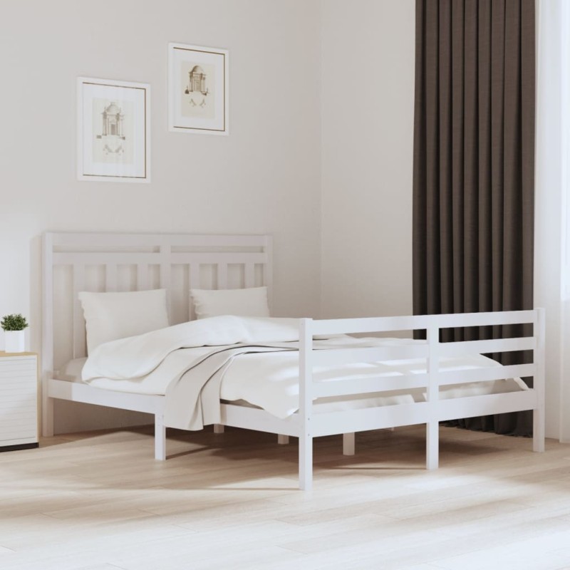vidaXL Giroletto Bianco in Legno Massello 150x200 cm King Size vidaXL Giroletto Bianco in Legno Massello 150x200 cm King Size