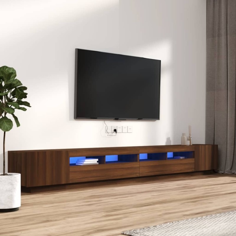 Set Mobili TV 3pz con Luci LED Rovere Marrone Legno Multistrato Set Mobili TV 3pz con Luci LED Rovere Marrone Legno Multistrato