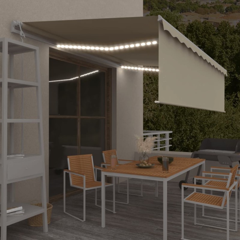 vidaXL Tenda Automatica con Parasole Sensore Vento e LED 5x3 m Crema vidaXL Tenda Automatica con Parasole Sensore Vento e LED 5x3 m Crema