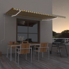 vidaXL Tenda da Sole Manuale con LED 500x300cm Giallo e Bianco