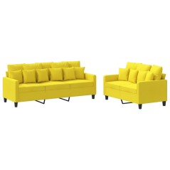 vidaXL Set di Divani 2 pz con Cuscini Giallo Chiaro in Tessuto