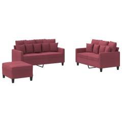 vidaXL Set di Divani 3 pz con Cuscini Rosso Vino in Tessuto