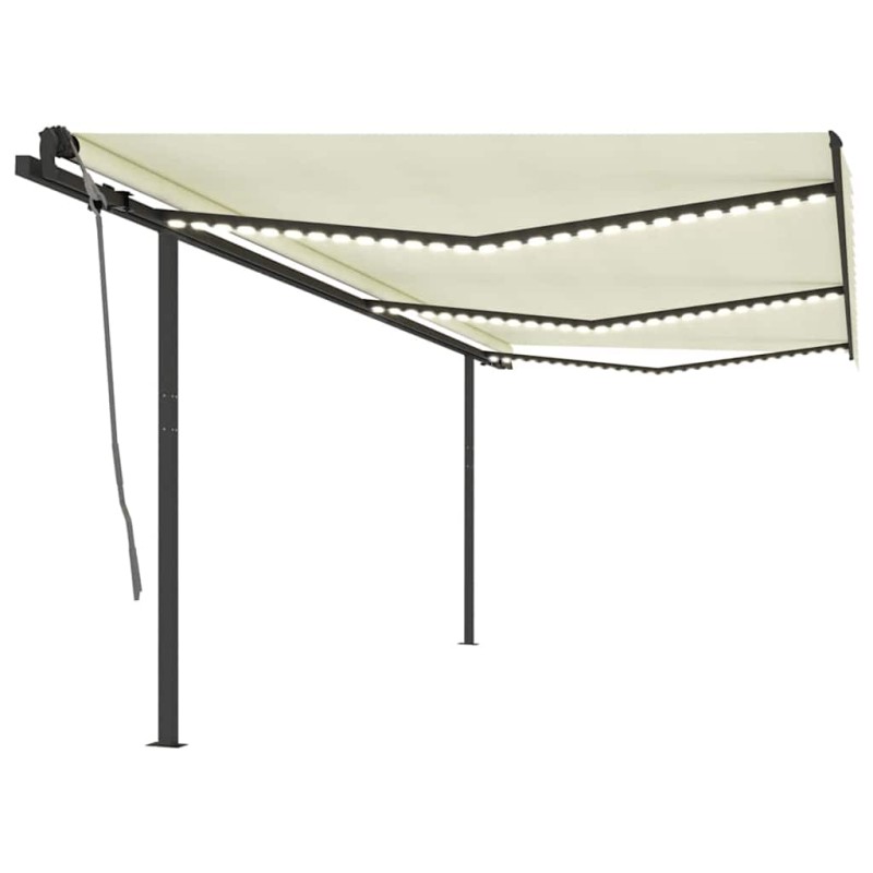 vidaXL Tenda da Sole Retrattile Manuale con LED 6x3 m Crema vidaXL Tenda da Sole Retrattile Manuale con LED 6x3 m Crema