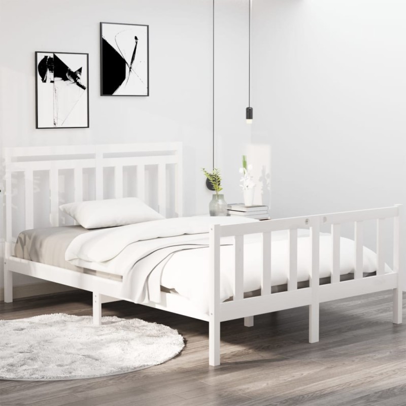 vidaXL Giroletto Bianco in Legno Massello 135x190 cm Double vidaXL Giroletto Bianco in Legno Massello 135x190 cm Double