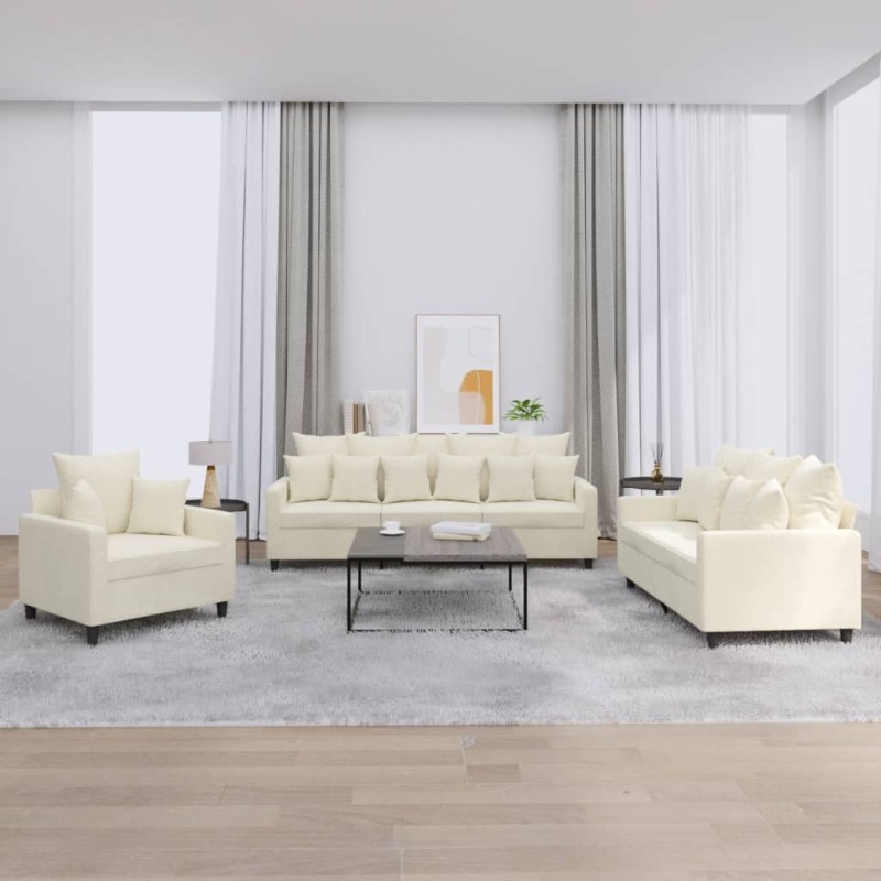vidaXL Set di Divani 3 pz con Cuscini Crema in Velluto vidaXL Set di Divani 3 pz con Cuscini Crema in Velluto