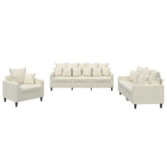 vidaXL Set di Divani 3 pz con Cuscini Crema in Velluto