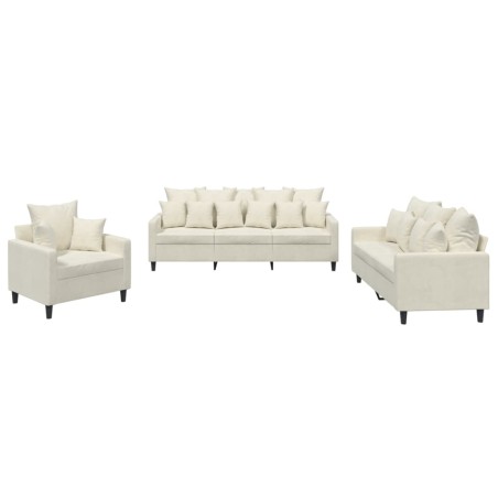 vidaXL Set di Divani 3 pz con Cuscini Crema in Velluto