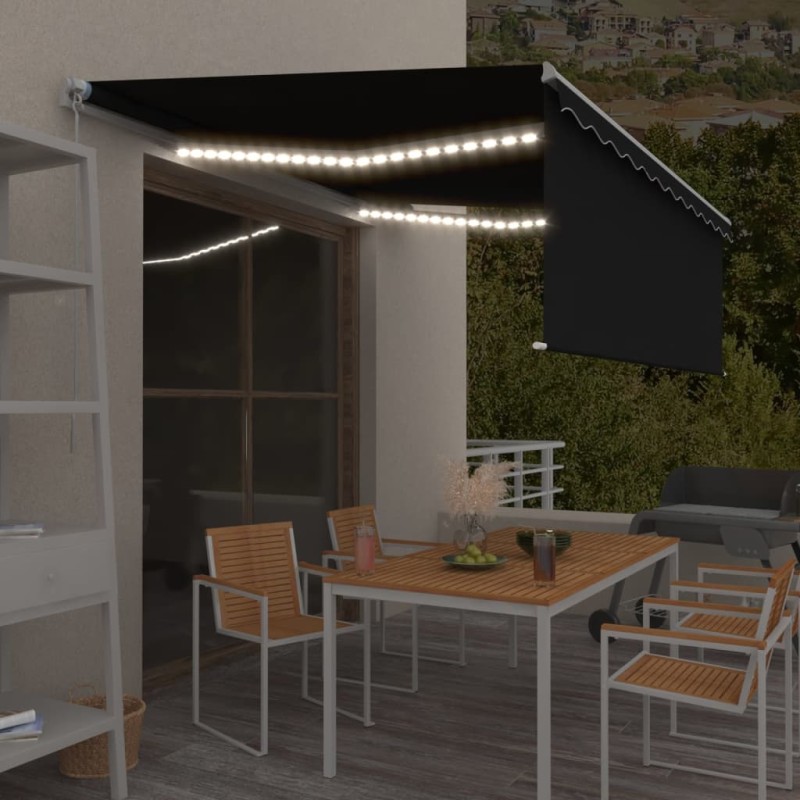 vidaXL Tenda da Sole Retrattile Manuale con LED 4x3 m Antracite vidaXL Tenda da Sole Retrattile Manuale con LED 4x3 m Antracite