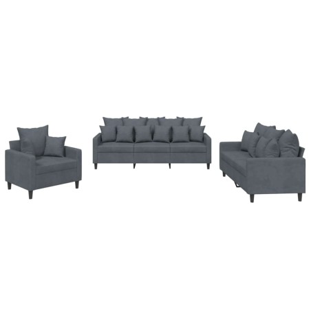 vidaXL Set di Divani 3 pz con Cuscini Grigio Scuro in Velluto