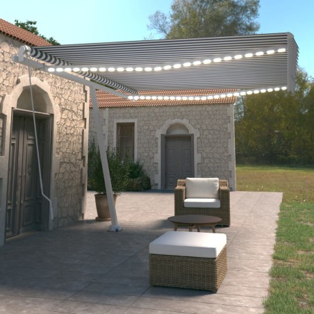 vidaXL Tenda da Sole Retrattile Manuale con LED 450x350 cm Blu Bianco