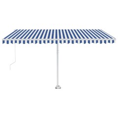 vidaXL Tenda da Sole Retrattile Manuale con LED 450x350 cm Blu Bianco