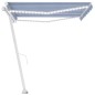 vidaXL Tenda da Sole Retrattile Manuale con LED 450x350 cm Blu Bianco vidaXL Tenda da Sole Retrattile Manuale con LED 450x350 cm Blu Bianco