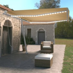 vidaXL Tenda da Sole Retrattile Manuale LED 450x350 cm Gialla Bianca