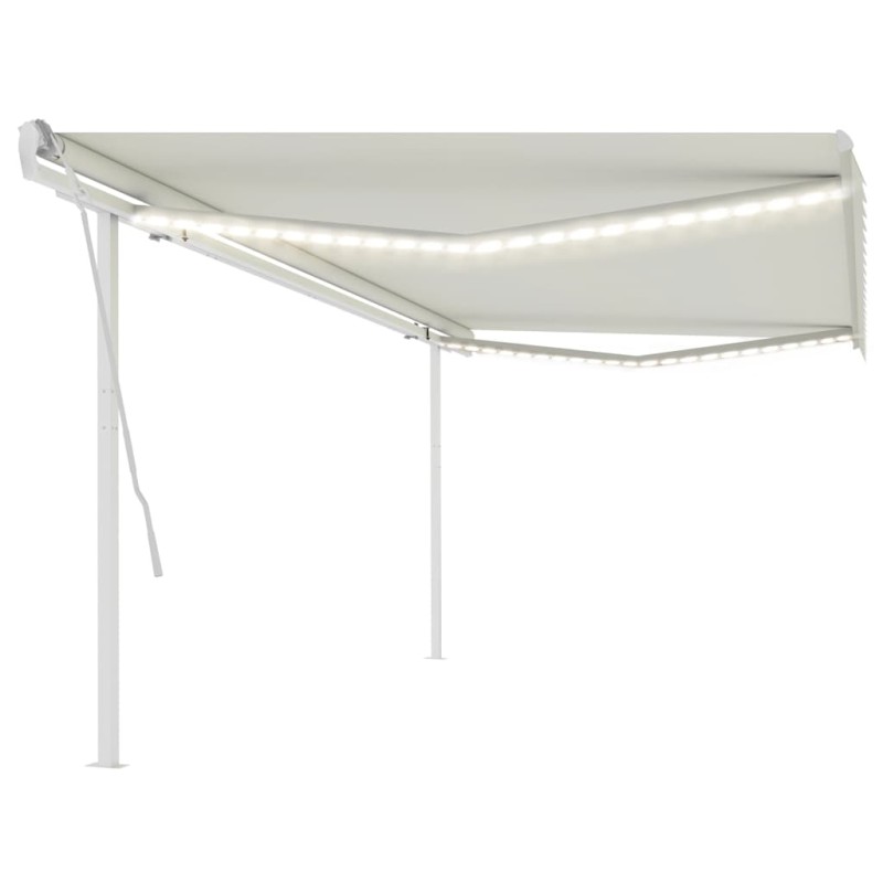 vidaXL Tenda da Sole Retrattile Manuale con LED 5x3,5 m Crema vidaXL Tenda da Sole Retrattile Manuale con LED 5x3,5 m Crema