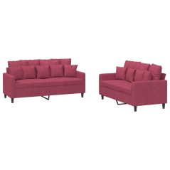 vidaXL Set di Divani 2 pz con Cuscini Rosso Vino in Velluto