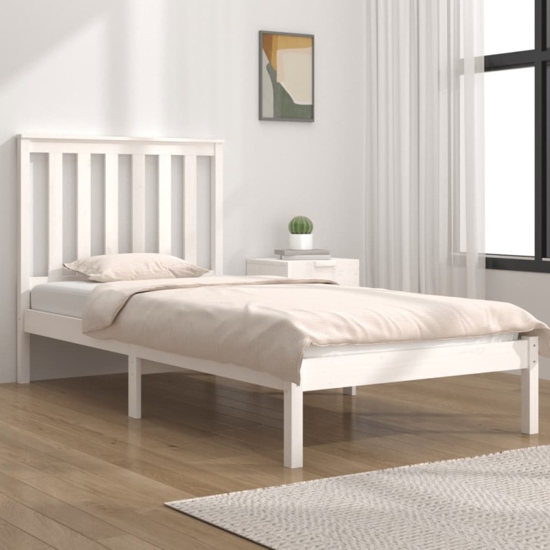 vidaXL Giroletto in Legno Massello Bianco 75x190 cm Small Single vidaXL Giroletto in Legno Massello Bianco 75x190 cm Small Single