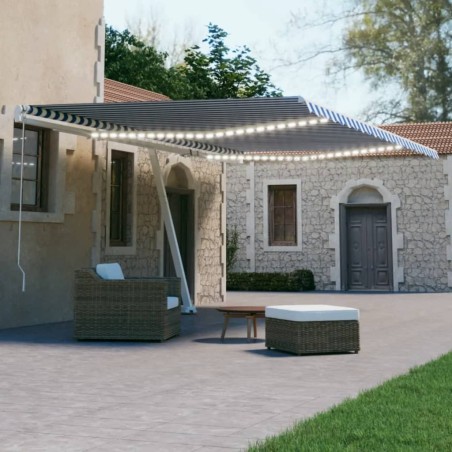 vidaXL Tenda Automatica con Sensore Vento e LED 500x300 cm Blu Bianca