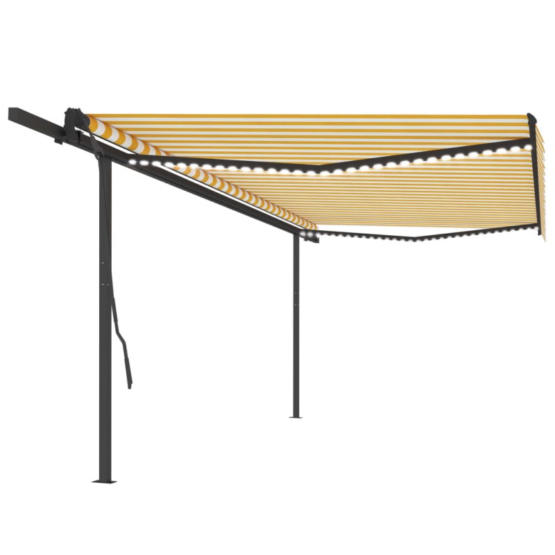 vidaXL Tenda da Sole Retrattile Manuale con LED 5x3,5 m Gialla Bianca vidaXL Tenda da Sole Retrattile Manuale con LED 5x3,5 m Gialla Bianca